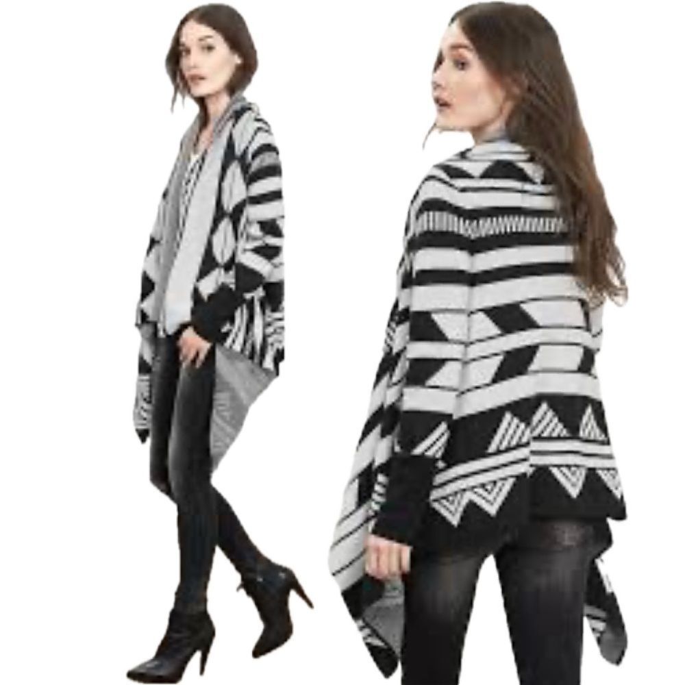 Banana Republic Black Aztec Patterned Jacquard Merino Wool Open Cardigan Small